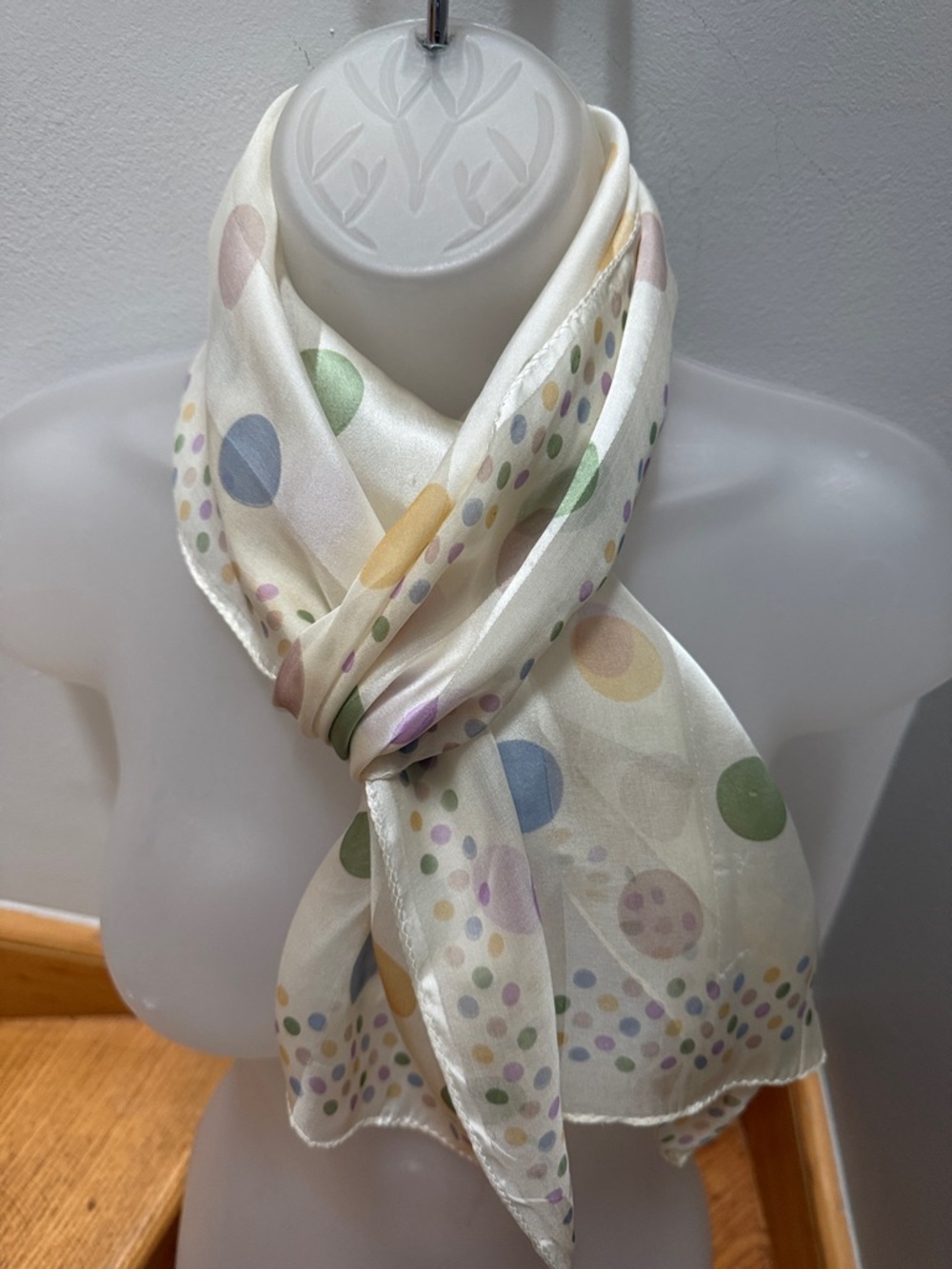 VTG Bill Blass Silk Scarf Pastel Polka Dot Striped Designer 80s Retro